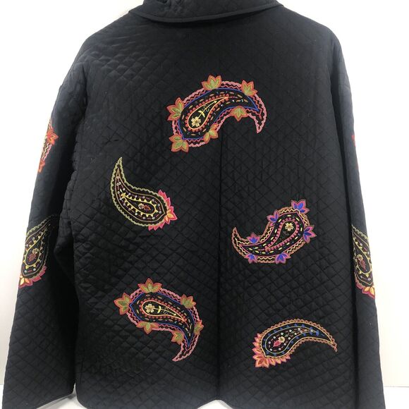 Maggy London Quilted Silk Jacket Women Size 16 Embroidered Paisley Blazer Shaket - Picture 6 of 7
